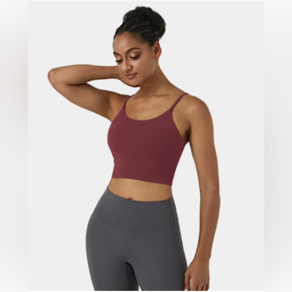 Halara Burgundy Cropped Tank with removable padding